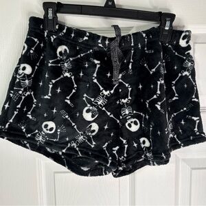 Black Skeleton Print Fleece Shorts